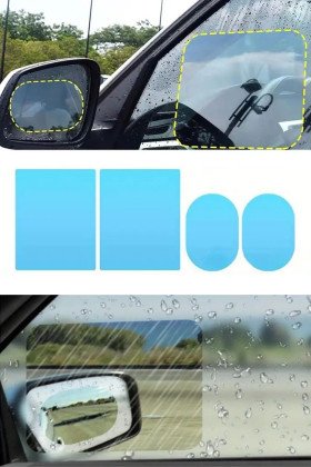4 Parça Yan Aynalar ve Yan Camlar İçin Araç Ayna Yağmur Kaydırıcı ve Cam Buğu Önleyici Film Seti