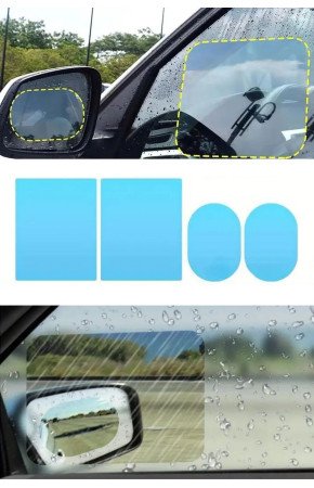 4 Parça Yan Aynalar ve Yan Camlar İçin Araç Ayna Yağmur Kaydırıcı ve Cam Buğu Önleyici Film Seti