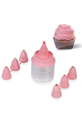 7 Başlıklı Mutfak Pasta Krema Sıkma Süsleme Pompası Aparatı Seti