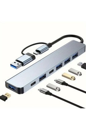 8 in 1 Usb Çevirici Notebook Macbook Type-C Uyumlu Görüntü Aktarıcı Hub