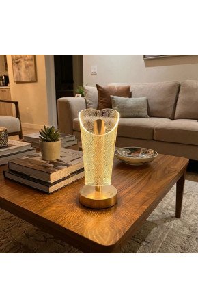 Açık Silindirik Kristal Damla Model LED Masa Lambası – Gold Tabanlı, Dokunmatik, 3 Renk Işık Modlu, Şarjlı Modern Dekoratif Gece Lambası