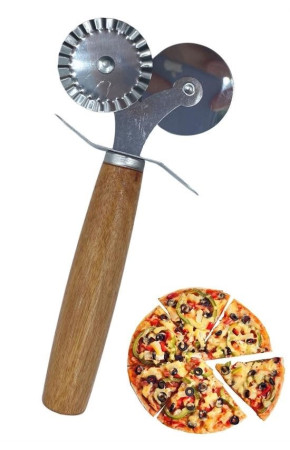Ahşap Saplı 2li Hamur Kesme Ruleti Düz ve Dalgalı Pizza Börek Kesici Aparatı