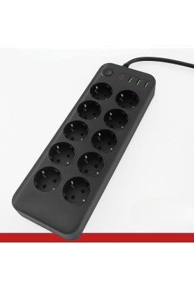 Akım Korumalı Termal Uzatma Kablosu – 10 Priz, 2 USB ve 2 Type-C Girişli, Güçlü Çoklu Priz