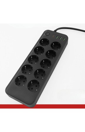 Akım Korumalı Termal Uzatma Kablosu – 10 Priz, 2 USB ve 2 Type-C Girişli, Güçlü Çoklu Priz