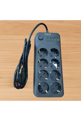 Akım Korumalı Termal Uzatma Kablosu – 8 Priz, 2 USB ve 2 Type-C Girişli, Güçlü Çoklu Priz