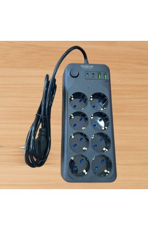 Akım Korumalı Termal Uzatma Kablosu – 8 Priz, 2 USB ve 2 Type-C Girişli, Güçlü Çoklu Priz