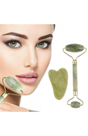 Çift Taraflı 2li Cilt Yüz Masaj Aleti Jade Roller Yeşim  Taşı Seti