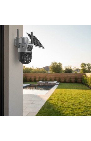 Güneş Panelli Akıllı Güvenlik Kamerası 360° PTZ Hareketli,Kablosuz WiFi,Çift Anten ve Kameralı,Gece Görüşlü,Hareket Algılamalı,Solar Kamera