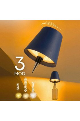 Kablosuz Şarjlı Aplik Şişe Lambası - Dokunmatik 3 Farklı Işık Modlu Şişe İçin LED Masa Lambası