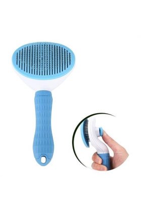 Kedi Köpek Tüy Toplayıcı Kendini Temizleyebilen Ergonomik Saplı Evcil Hayvan Tarağı Mavi 