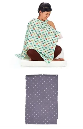 Kullanışlı Bebek Emzirme Önlüğü Gri Renk ve Puantiye Desenli