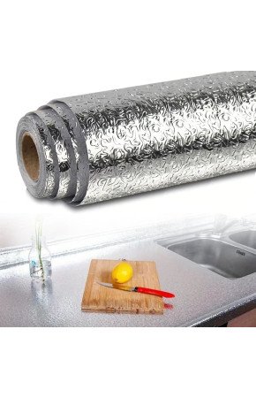 Rulo Gümüş Alüminyum Folyo Duvar Kağıdı, Kendinden Yapışkanlı Raf İçi, Su Geçirmez Folyo  2 mt x 60 cm