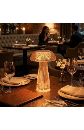 Şeffaf Mantar Model LED Masa Lambası –Kumandalı Şarjlı, Dokunmatik, Rengarek Işık Modlu Dekoratif Gece Lambası