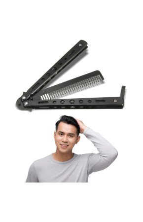 Siyah Katlanabilir Paslanmaz Çelik Kelebek Bıçak Tarak Sakal Bıyık Fırçası Profesyonel Saç Kesimi İçin Tarak