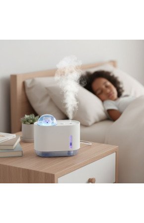Uzay Ayısı 300 ML USB Hava Nemlendirici – LED Işıklı Masaüstü Buhar Makinesi, Yatak Odası & Çocuk Odası İçin Ortam Nemlendirici