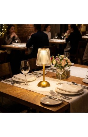 Uzun Klasik Çizgili Model LED Masa Lambası – Dokunmatik, 3 Renk Işık Modlu, Şarjlı Dekoratif Gece Lambası