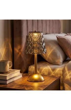 Uzun Klasik Gri Baklava Model LED Masa Lambası – Dokunmatik, 3 Renk Işık Modlu, Şarjlı Dekoratif Gece Lambası