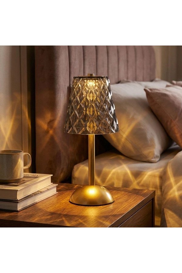 uzun klasik gri baklava model led masa lambası – dokunmatik, 3 renk işık modlu, şarjlı dekoratif gece lambası, ms13yt0013-11937, elektrik malzemeleri, Buffer