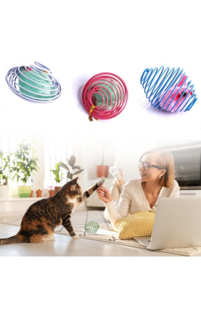 Yaylı Metal Fareli Kafes Kedi Oyun Topu Sıçrayan Spiral Kedi Topu 